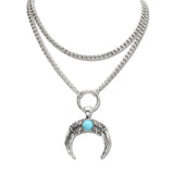 107979, WESTERN HORN PENDANT DOUBLE LAYERED NECKLACE