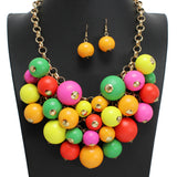 107351, CHUNKY WOOD BALL CLUSTER NECKLACE