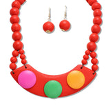 108358, TRIPLE ROUND ACCENT WOOD BEADED STATEMENT NECKLACE