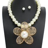 107745, WIRED FLOWER PEARL BEADED NECKLACE