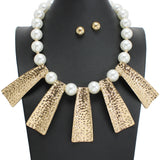 107759, GEOMETRIC HAMMERED ACCENT PEARL BEADED NECKLACE