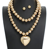 107750, PUFFY HEART BALL BEADED 2 PC NECKLACE SET