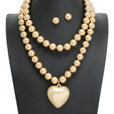 107750, PUFFY HEART BALL BEADED 2 PC NECKLACE SET