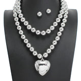 107750, PUFFY HEART BALL BEADED 2 PC NECKLACE SET