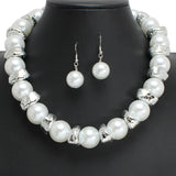 107403, HAMMERED METAL ACCENT PEARL BEADED NECKLACE