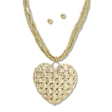 108361, WOVEN HEART WITH BEADED PENDANT NECKLACE
