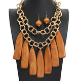 107359, GEOMETRIC WOOD CHARM DOUBLE LAYERED STATEMENT NECKLACE