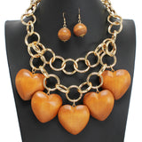 107735, BIG WOOD HEART MULTI CHARM NECKLACE