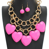 107735, BIG WOOD HEART MULTI CHARM NECKLACE