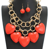 107735, BIG WOOD HEART MULTI CHARM NECKLACE