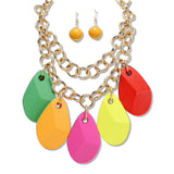 108360, GEOMETRIC CHUNKY WOOD ACCENT STATEMENT NECKLACE