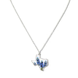 108688, TEXAS STATE MAP BLUEBONNET FLOWER PENDANT NECKLACE