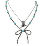 108544, 2 PIECE WESTERN BOOTS CHARM ACCENT BOW NAVAJO BEADED NECKLACE