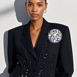 108722, PEARL RHINESTONE ROUND EVENING BROOCH PIN