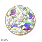 108722, PEARL RHINESTONE ROUND EVENING BROOCH PIN