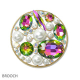 108722, PEARL RHINESTONE ROUND EVENING BROOCH PIN