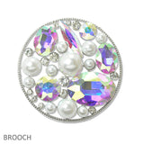 108722, PEARL RHINESTONE ROUND EVENING BROOCH PIN