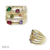 107136, 14K GOLD PLATED GEOMETRIC CUBIC ZIRCONIA ACCENT DESIGNER INSPIRED RING