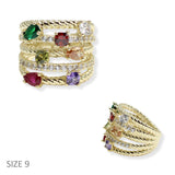 107136, 14K GOLD PLATED GEOMETRIC CUBIC ZIRCONIA ACCENT DESIGNER INSPIRED RING