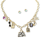 107447, ZEBRA HANDBAG PERFUME HIGH HEEL ENAMEL MULTI CHARM NECKLACE