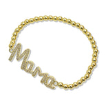 107598, MAMA PAVE RHINESTONE STAINLESS STEEL BEADED STRETCH BRACELET