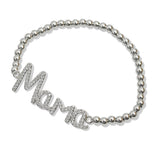 107598, MAMA PAVE RHINESTONE STAINLESS STEEL BEADED STRETCH BRACELET