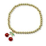 107571, CHERRY CHARM STAINLESS STEEL BEADED STRETCH BRACELET