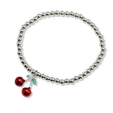 107571, CHERRY CHARM STAINLESS STEEL BEADED STRETCH BRACELET