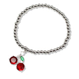 107568, CHERRY RHINESTONE CHARM STAINLESS STEEL BEADED STRETCH BRACELET