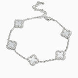 107436, PAVE CRYSTAL RHINESTONE ACCENT CLOVER STATION BRACELET