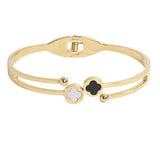 107379, CLOVER ACCENT STAINLESS STEEL OPEN BANGLE BRACELET