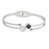 107379, CLOVER ACCENT STAINLESS STEEL OPEN BANGLE BRACELET