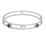 107377, CLOVER MOTHER OF PEARL ACCENT STAINLESS STEEL OPEN BANGLE BRACELET