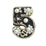 107673, NUMBER 5 LUXURY TWEED PEARL BROOCH PIN
