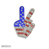 108346, AMERICAN FLAG PEACE SIGN RHINESTONE BROOCH PIN