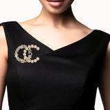108348, DOUBLE C NUMBER 5 PERFUME BOTTLE ACCENT PEARL RHINESTONE BROOCH PIN