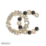 108348, DOUBLE C NUMBER 5 PERFUME BOTTLE ACCENT PEARL RHINESTONE BROOCH PIN