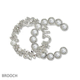 108348, DOUBLE C NUMBER 5 PERFUME BOTTLE ACCENT PEARL RHINESTONE BROOCH PIN