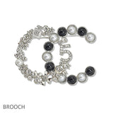 108348, DOUBLE C NUMBER 5 PERFUME BOTTLE ACCENT PEARL RHINESTONE BROOCH PIN