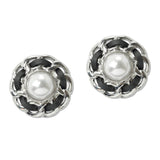 108501, PEARL ACCENT FAUX LEATHER TRIM STUD EARRING