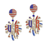 108337, USA AMERICAN FLAG FIREWORK BURST CRYSTAL RHINESTONE DANGLE EARRING