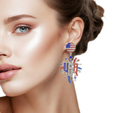 108337, USA AMERICAN FLAG FIREWORK BURST CRYSTAL RHINESTONE DANGLE EARRING
