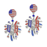 108337, USA AMERICAN FLAG FIREWORK BURST CRYSTAL RHINESTONE DANGLE EARRING