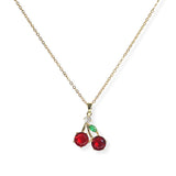 107570, CHERRY RHINESTONE CHARM STAINLESS STEEL PENDANT NECKLACE