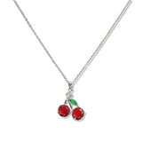 107570, CHERRY RHINESTONE CHARM STAINLESS STEEL PENDANT NECKLACE