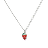 107576, DAINTY STRAWBERRY CHARM STAINLESS STEEL PENDANT NECKLACE