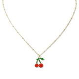 108574, DAINTY ENAMEL CHERRY PENDANT NECKLACE