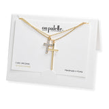 107268, CROSS CUBIC ZIRCONIA ACCENT DOUBLE LAYERED NECKLACE