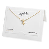 107264, DAINTY DOUBLE CROSS PAVE CUBIC ZIRCONIA NECKLACE