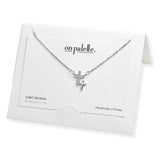 107264, DAINTY DOUBLE CROSS PAVE CUBIC ZIRCONIA NECKLACE
